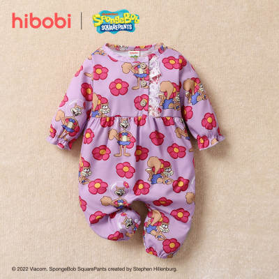 hibobi×Bob Esponja bebê fofo macacão manga longa com estampa de desenho animado