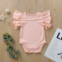 Baby one-piece romper with large lace sleeves for girls, romper with triangle cover  Pink