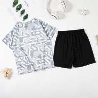 Boys shorts quick-drying clothing sports suit summer half-sleeved children's ice silk T-shirt short-sleeved  Gray