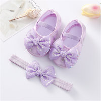 Baby bow rhinestone shoes headband set princess shoes  Purple
