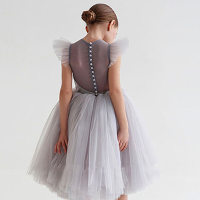 Mädchenkleid mit fliegenden Ärmeln Prinzessinnenkleid Kinderkleid Blumenmädchen-Auftrittskostüm Kinderrock Flauschiges Garn-Auftrittskostüm  Grau