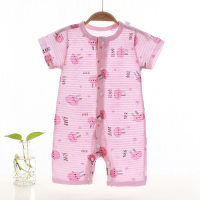Sommer-Baby-Overall aus reiner Baumwolle im neuen Stil für Neugeborene mit kurzen Ärmeln, dünner Crawler-Kleidung mit offenem Schritt, Kinderkleidung  Mehrfarbig