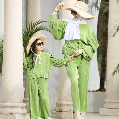 Elegant Solid Color Puff Sleeve Suit for Mom and Me