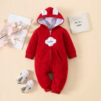 Baby Cloud Pattern Pocket Decor Jumpsuit  Red