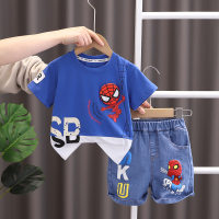 2023 ملابس صيفية أطفال يابانية منتجات  جديدة صيفية للأولاد تي شيرت بأكمام قصيرة على الطراز الكوري خياطة بألوان متباينة  أزرق