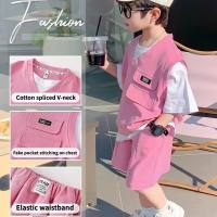 Boys summer suits new style children's short-sleeved summer two-piece suits  Pink