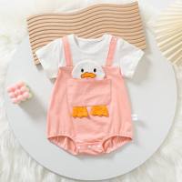 Baby Summer Thin Triangle Romper Suit Cartoon Fashionable Clothes Full Moon Newborn Male and Female Infant Fake Two-piece Summer Clothes  Pink