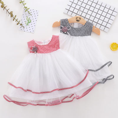 Q283 foreign trade children's clothing wholesale summer new girls plaid mesh dress small fresh dress fashion