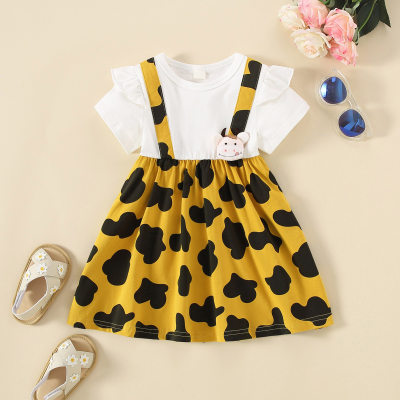 فستان هيبوبي جيرل مرقع مطبوع أصفر للفتيات الصغيرات وعجل لطيف