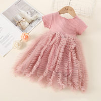 Toddler Girl Cute Tulle Press Solid Color Dress  Pink