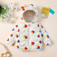 Toddler Girl Printed All Pineapple Style Hooded Zip-up Cotton-padded Jacket  Beige