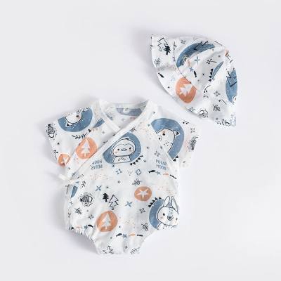 Macacão triangular infantil para meninos e meninas, pijama de peça única com gaze de algodão puro para recém-nascidos, verão fino