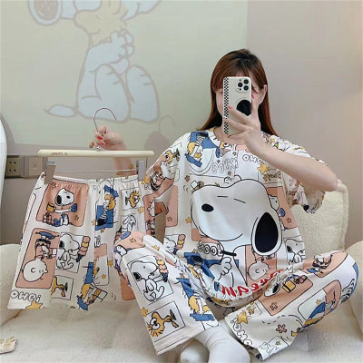 Conjunto de pijama de perro de dibujos animados de tres piezas para niñas adolescentes