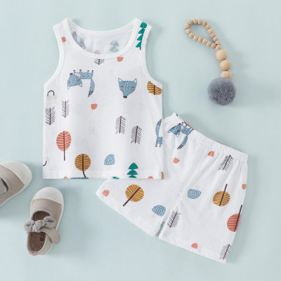 Toddler Boy Cartoon Animal Casual Tank Top & Shorts Pajamas Sets