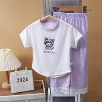 Ropa de casa de seda de hielo de verano para niños, traje de bebé, pantalones de manga corta, traje de dos piezas, ropa de aire acondicionado para niños pequeños y medianos  Púrpura