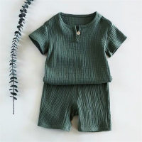 Toddler Boy Cotton Linen Solid Color Top & Shorts  Green