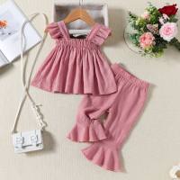 Infant Girls Solid Color Tube Top Sleeveless Suspender Top with Flared Trousers Children's Clothing Two-piece Set  Pink