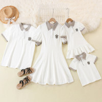 Family Clothing Plaid Decor Polo Dress Or Short Sleeve Polo Shirt  White