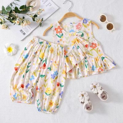 Baby girl sling suit summer 2023 new children's clothes summer clothes children's summer style girls' two-piece set