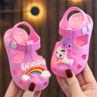 Sandálias antiderrapantes de plástico unicórnio colorido infantil  Rosa