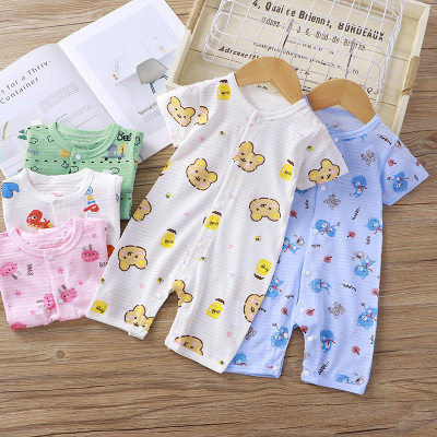 Sommer-Baby-Overall aus reiner Baumwolle im neuen Stil für Neugeborene mit kurzen Ärmeln, dünner Crawler-Kleidung mit offenem Schritt, Kinderkleidung