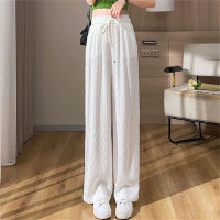 Calças femininas casuais de seda gelada de cor sólida com pernas largas  Branco