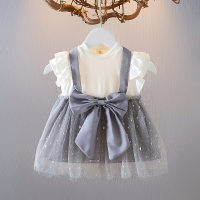 Girls summer dresses children's college style children's 2022 new style summer clothes infant princess skirt  Gray