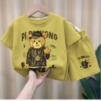 New Children's Clothing Summer Children's Casual Suit Loose Clothes Boys Short Sleeve Shorts Waffle Baby Wholesale  Yellow