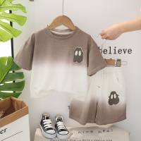 Boys summer suit 2024 new stylish Korean style baby summer short-sleeved two-piece suit infant children's clothes  Coffee