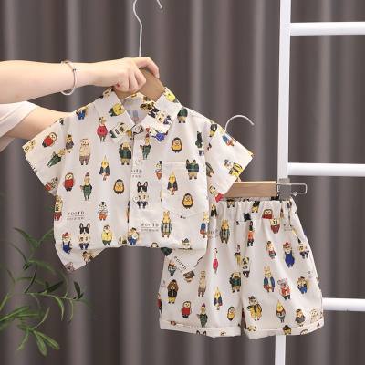Summer outerwear for infants and young children, fashionable full-print animal shirt, short-sleeved thin suit, trendy boy summer suit