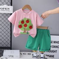 New summer suits for boys and girls, children's fashionable summer T-shirts, short sleeves and shorts, clothes for girls, casual two-piece suits  Pink