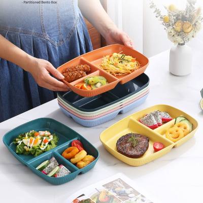 Wheat straw three-compartment fat-reduced dinner plate for adults, breakfast plate for one person, children's tableware, household ration plate