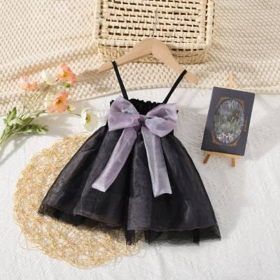 New summer baby girl solid color suspender tutu skirt Girls big bow black yarn dress