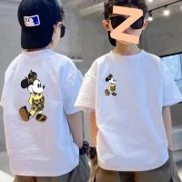 Temperamento ins estampado de dibujos animados moda suelta unisex camiseta de moda de manga corta ropa para niños cuello redondo nuevo verano  Blanco