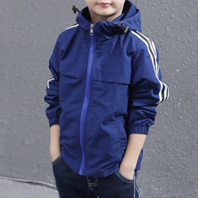 Kid Boy Striped Pattern Hooded Zip-up Jacket