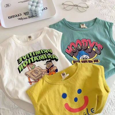 100% cotton boys and girls vest T-shirts summer new children's tops casual loose Korean style trendy fashion