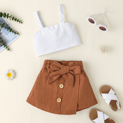 Toddler Solid Color Vest & Bowknot Decor Skirt