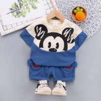 Korean version of children's clothing for small and medium-sized children 2023 summer new style boys and girls baby color matching cartoon animal foreign trade set  Navy Blue