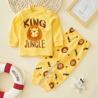 Conjunto de roupas íntimas infantis de algodão puro menino roupas de outono calças de outono roupas de bebê quente menina roupas de casa roupas de outono roupas infantis  Amarelo