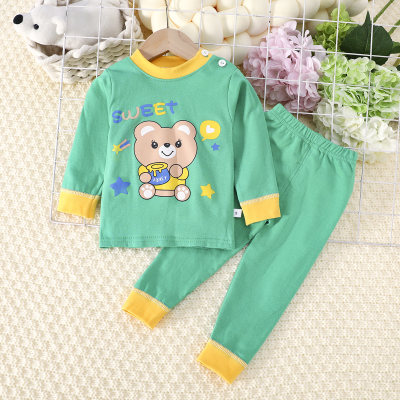Camiseta de manga larga con estampado de letras y osos de algodón puro para niños pequeños de 2 piezas y pantalones a juego