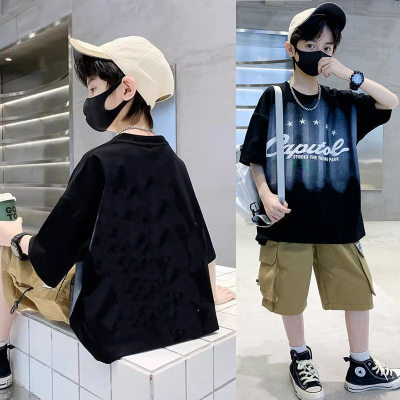 Boys summer short-sleeved boys T-shirts for middle and large children summer trendy boys half-sleeved suits
