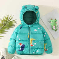 Toddler Boy Allover Cartoon Printed Hooded Zip-up Cotton-padded Coat  Green