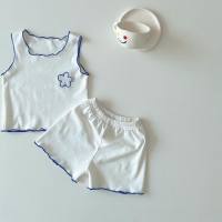 Été bébé gilet sans manches T-shirt short deux pièces bébé mince décontracté vêtements de maison costume pyjama pour enfants  Bleu