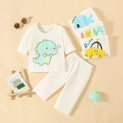 2-piece Toddler Boy Pure Cotton Letter Printed Short Sleeve T-shirt & Solid Color Pants