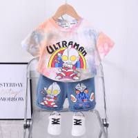 Traje de verano para niños, ropa deportiva de manga corta Ultraman, conjunto de dos piezas, estilo veraniego, novedad de 2024  gris