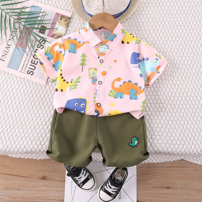 Infants and toddlers baby clothes summer new cartoon print casual short-sleeved boys' shirts two-piece set 2024