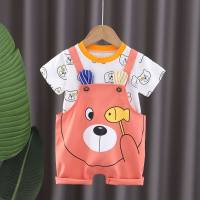 Boys suit summer 2023 new style 1 children's stylish short-sleeved 2-year-old baby summer overalls two-piece suit  Red