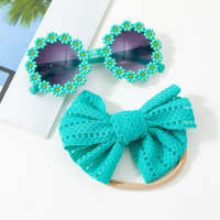 2-piece Children's Bowknot Headwrap & Matching Daisy Style Sunglasses  Green