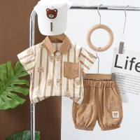 ملابس صيفية للأولاد 2024 نمط جديد يناسب الأطفال ملابس أطفال بأكمام قصيرة ملابس أطفال كورية صيفية بأكمام قصيرة بدلة من قطعتين  كاكي