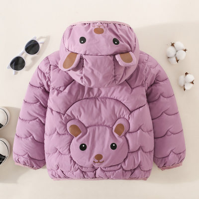Toddler Girl Solid Color Bear Style Hooded Cotton-padded Jacket